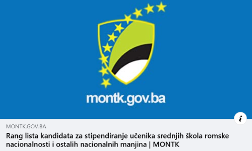 Objavljena je rang lista kandidata za stipendiranje učenika/ca srednjih škola romske nacionalnosti i ostalih nacionalnih manjina TK